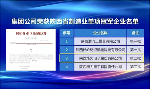 【喜讯】烽火电子入选第二批陕西省制造业单项冠军企业公示名单